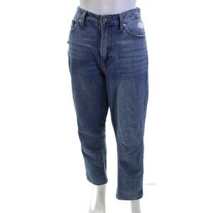 JBD Women Mom Cropped Jeans Blue Cotton Mid Rise Button 31in Size 29